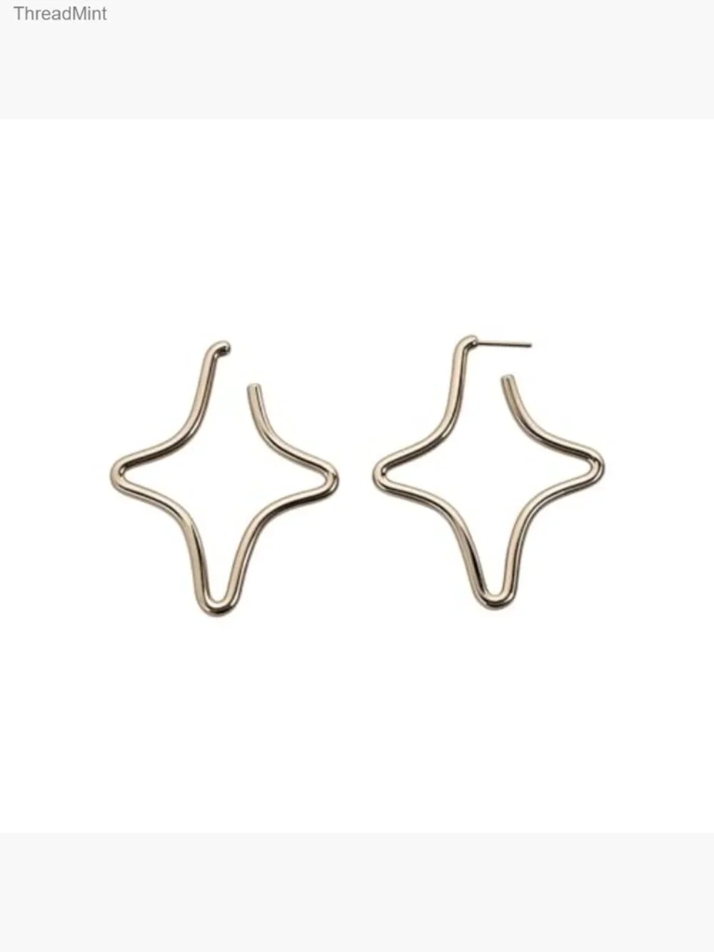 Silver Hollow Star Hoop Earrings Statement Lightweight Alloy Trendy Jewelry - Picture 7 of 7